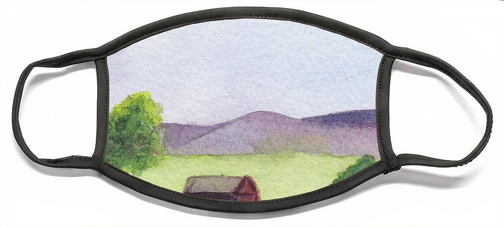 Berkshires Face Mask featuring the painting Pause at Barn by Anne Katzeff
