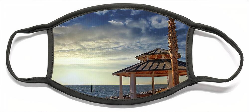 Architecture Face Mask featuring the photograph Pavilion Under Palm Tree by the Sea at Sunset by Darryl Brooks