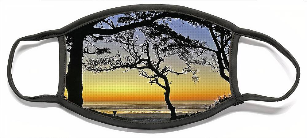 Sunset Face Mask featuring the painting Peace Ocean Colorful End Of The Day by Tanya Filichkin