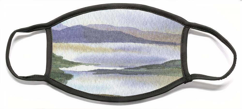 Calm Face Mask featuring the painting Peaceful Lake Shore Dreamy Calm Landscape Quiet Meditative Nature III by Irina Sztukowski