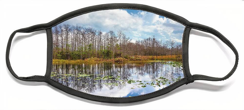 Clouds Face Mask featuring the photograph Peaceful Reflections on the Everglades by Debra and Dave Vanderlaan