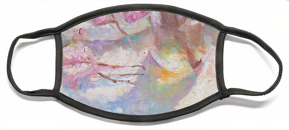 French Impressionism Face Mask featuring the painting Peach Blossoms by Srishti Wilhelm