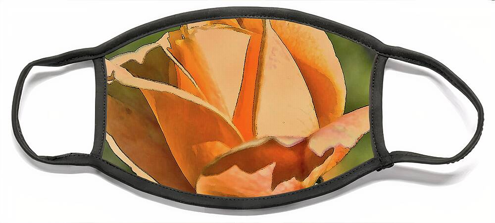 Rose-bud Face Mask featuring the digital art Peach Rose Bud In Watercolor by Kirt Tisdale