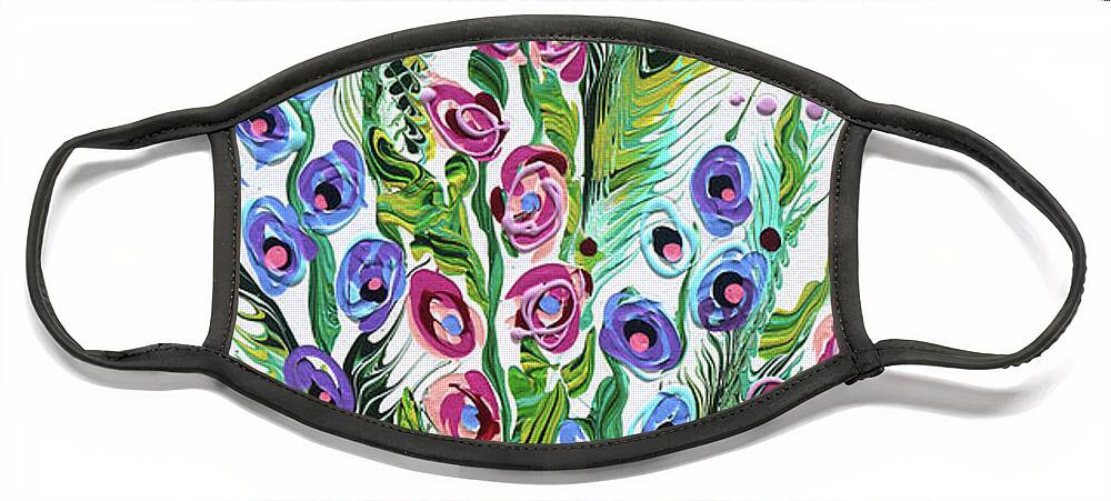 Fluid Acrylic Painting Face Mask featuring the painting Peacock Garden by Jane Crabtree