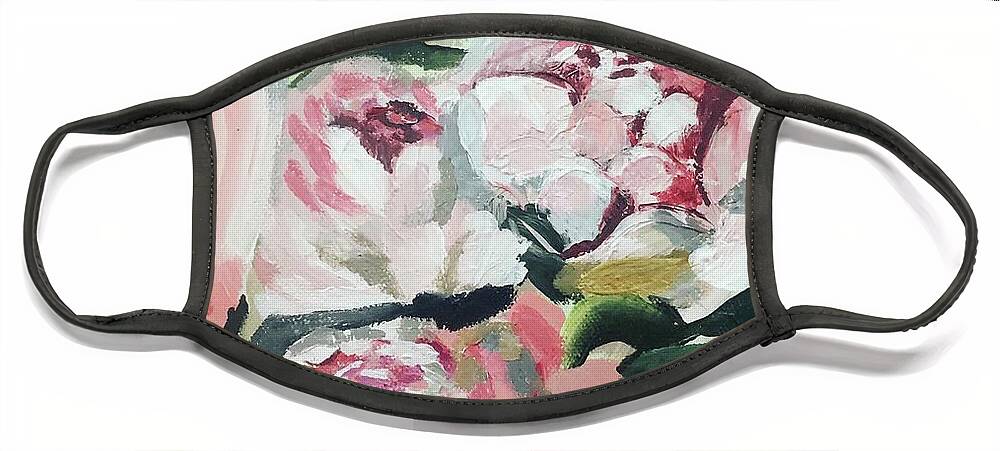 Blooms Peonies Flowers Florals Leaves Spring Summer Pink Face Mask featuring the painting Peonies by Meredith Palmer