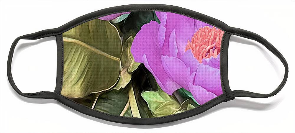 Peony Face Mask featuring the mixed media Peony Mystique 25 by Lynda Lehmann