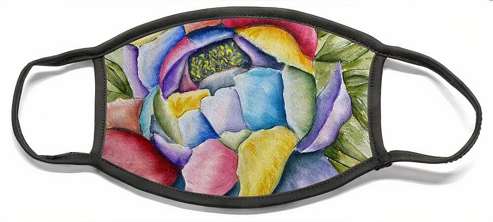 Peony Face Mask featuring the painting Peony of Many Colors by Kelly Mills