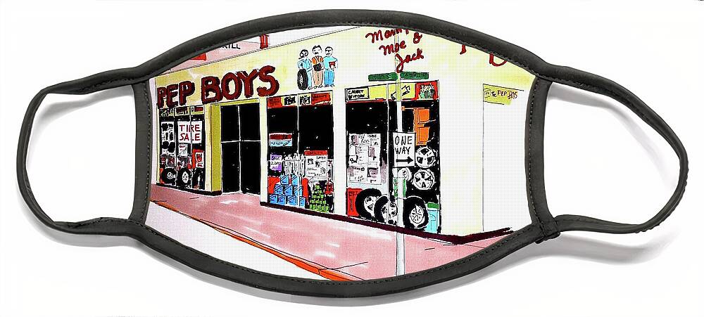Graphic Face Mask featuring the drawing Pep Boys by William Renzulli