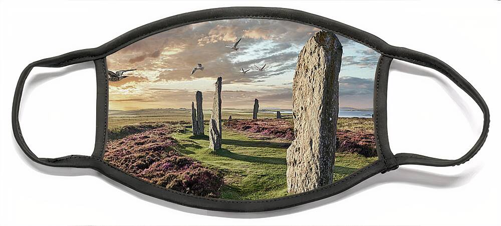 Ring Of Brodgar Face Mask featuring the photograph Ancient Stone - Photo of The Ring of Brodgar Stone Circle, Orkney by Paul E Williams