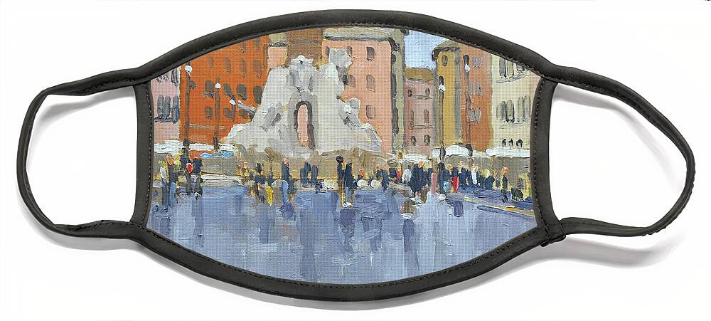 Piazza Face Mask featuring the painting Piazza Navona - Rome, Italy by Paul Strahm