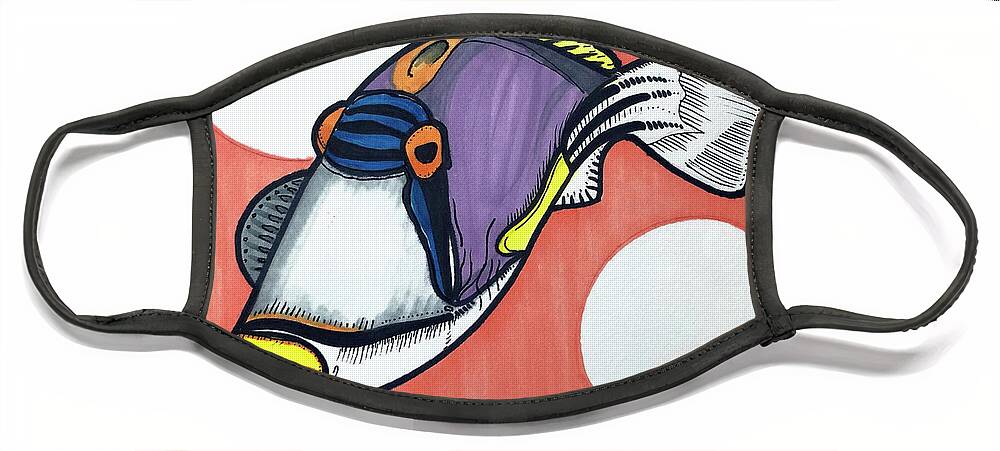Picasso Triggerfish Face Mask featuring the drawing Picasso Triggerfish by Creative Spirit