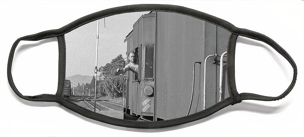 Railroads Face Mask featuring the photograph Picking Up Train Orders in Caboose by Frank DiMarco