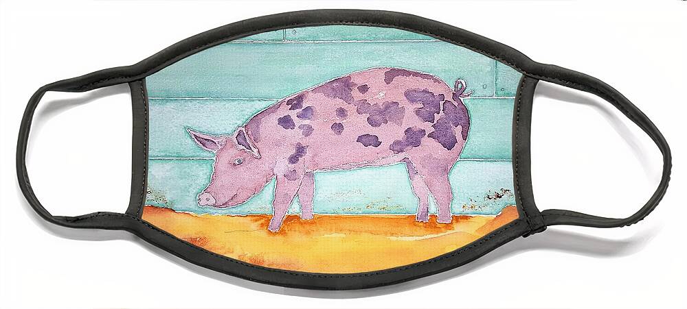 Watercolor Face Mask featuring the painting Pig of Lore by John Klobucher