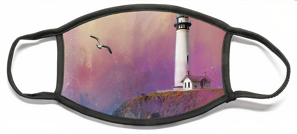 Lighthouse Face Mask featuring the mixed media Pigeon Point Lighthouse by Kathy Kelly