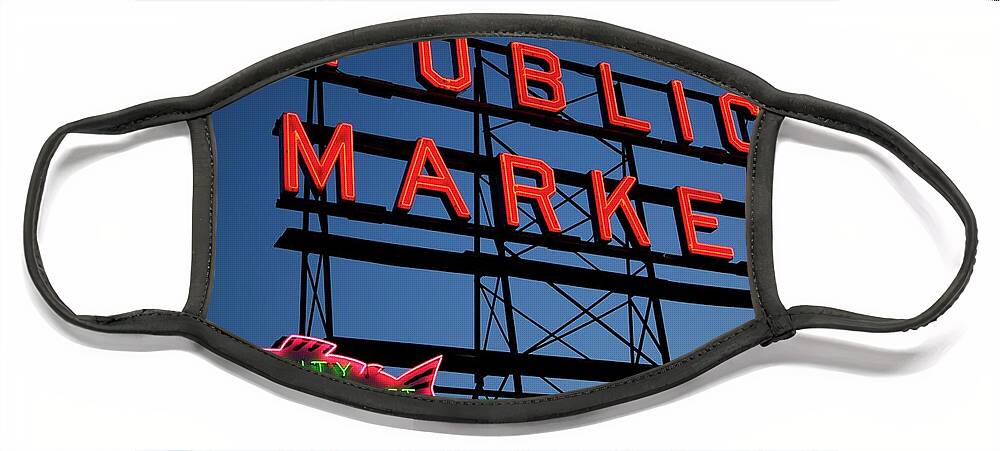 Pike Face Mask featuring the photograph Pike Place Market Sign by Sean Hannon