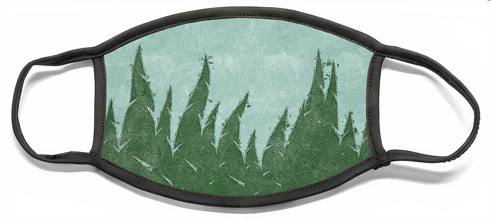 Pines Face Mask featuring the digital art Pine Trees in the Mountains by Alison Frank