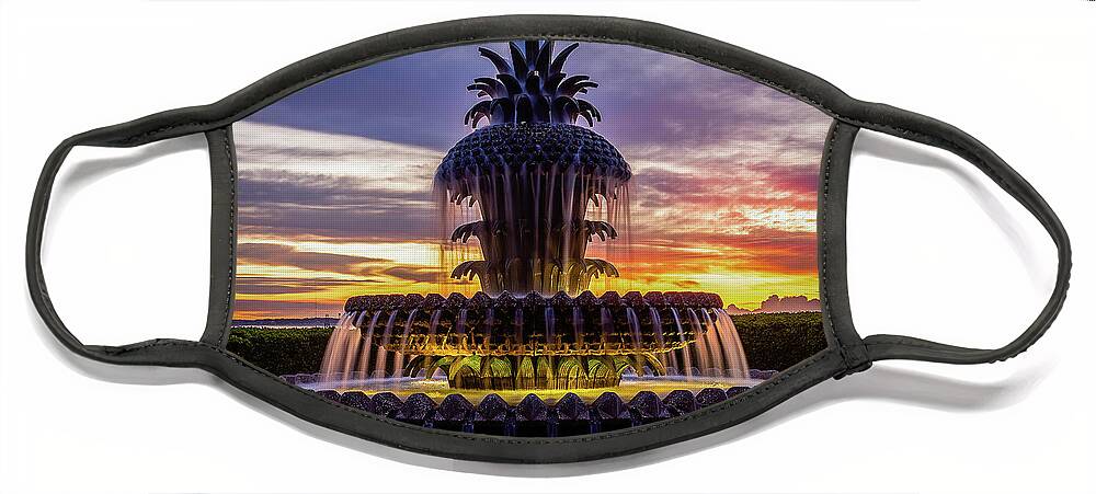 2020 Face Mask featuring the photograph Pineapple Fountain at Dawn-1 by Charles Hite