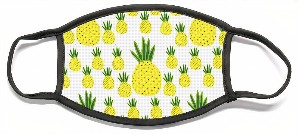 Piña Face Mask featuring the drawing Pineapples by Reina Resto