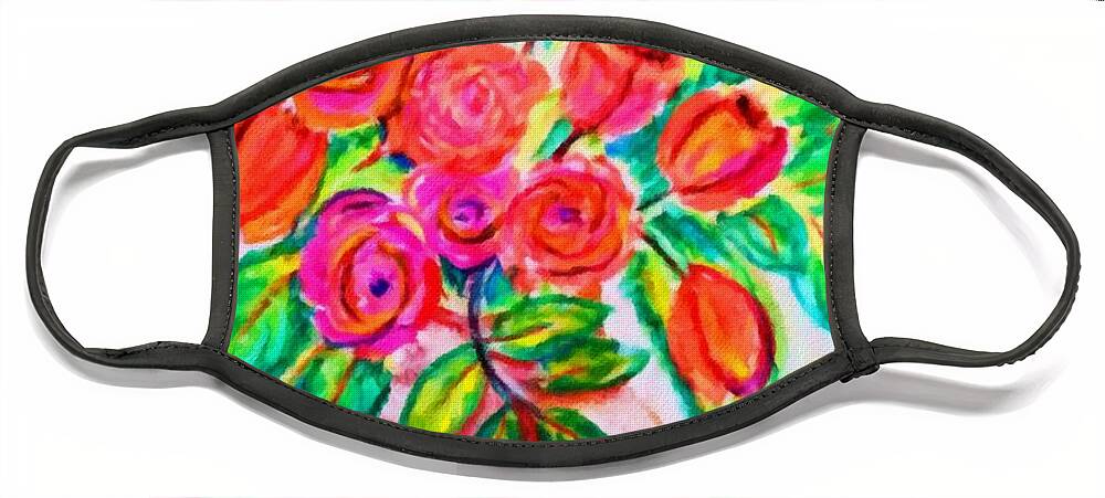 Pink Face Mask featuring the digital art Pink and Orange Floral Bouquet Pastel Chalk Digitally Altered by Delynn Addams