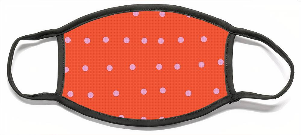 Dots Face Mask featuring the digital art Pink Dots On Orange by Ashley Rice
