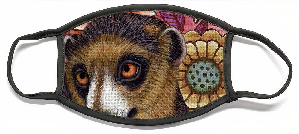 Lemur Face Mask featuring the painting Pink Garden Lemur by Amy E Fraser