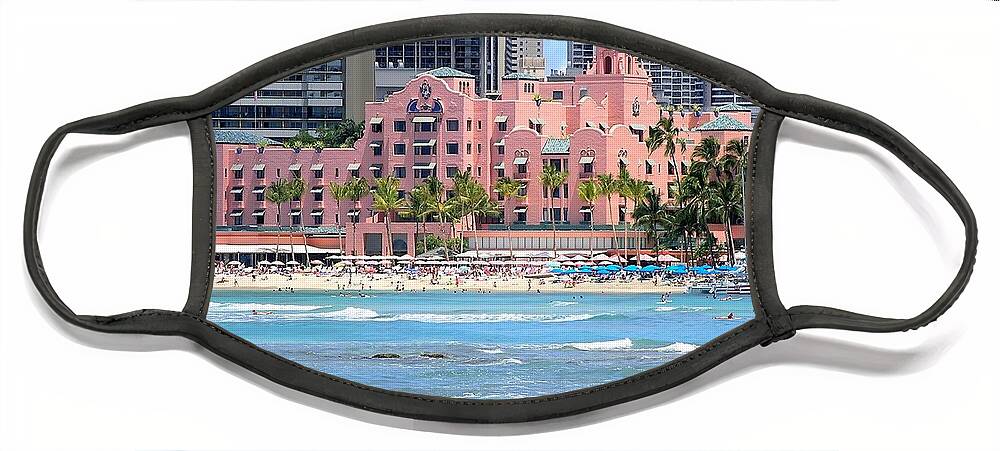 Royal Hawaiian Hotel Face Mask featuring the photograph Pink Palace on Waikiki Beach by Mary Deal