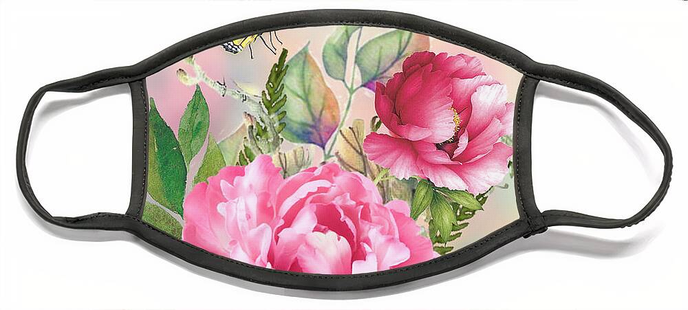 Peony Roses Face Mask featuring the mixed media Pink Pleasure by Morag Bates