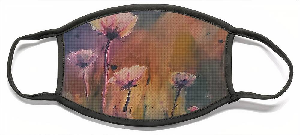 Landscape Face Mask featuring the painting Pink Poppies by Sheila Romard