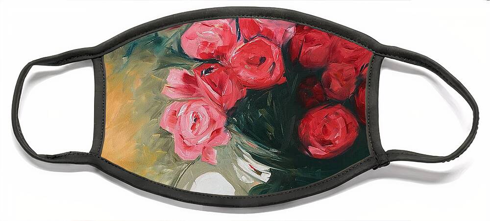 Painting Face Mask featuring the painting Pink Roses by Sheila Romard