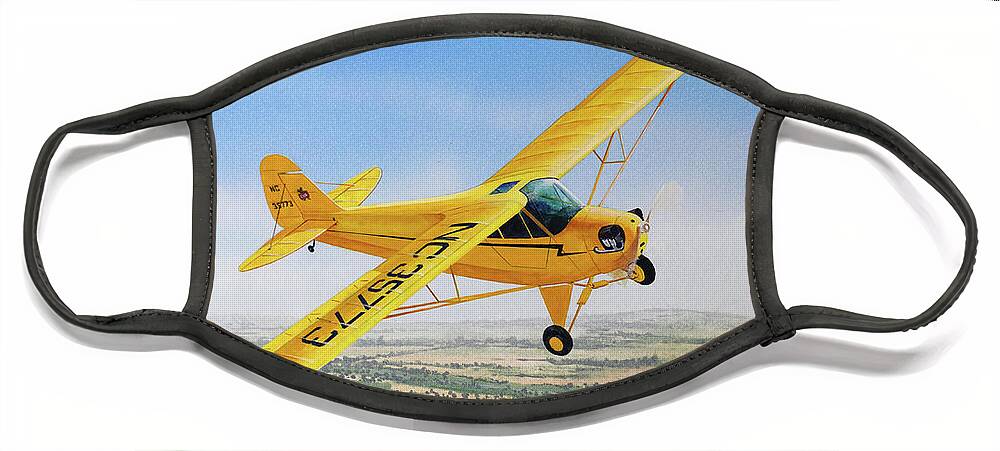 Aviation Face Mask featuring the painting Piper J-3 Cub by Steve Ferguson