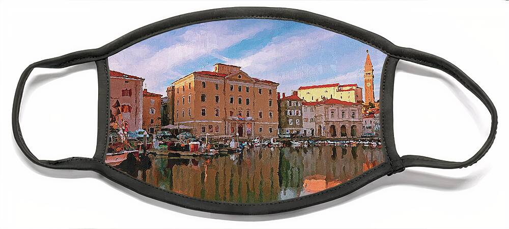 Europe Face Mask featuring the photograph Piran Town by Elias Pentikis