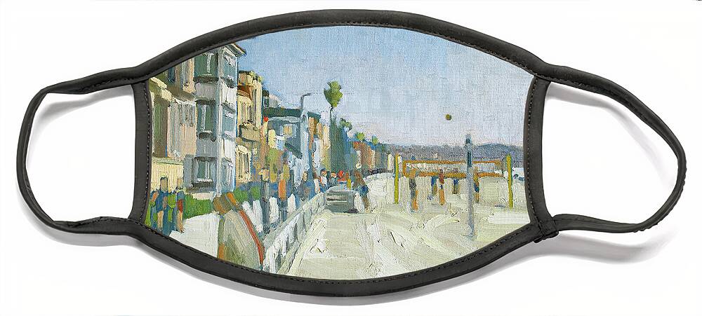 Beach Volleyball Face Mask featuring the painting Playing Beach Volleyball - Pacific Beach, San Diego, California by Paul Strahm