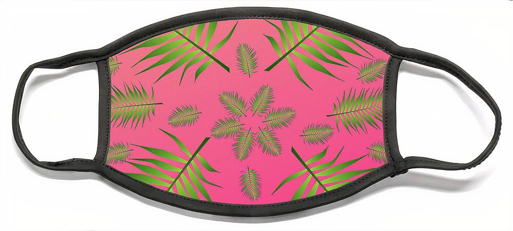 Palm Face Mask featuring the digital art Plethora of Palm Leaves 11 on a Magenta Gradient Background by Ali Baucom