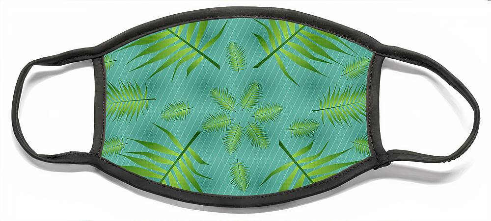 Palm Face Mask featuring the digital art Plethora of Palm Leaves 6 on a Diagonal Teal Background by Ali Baucom