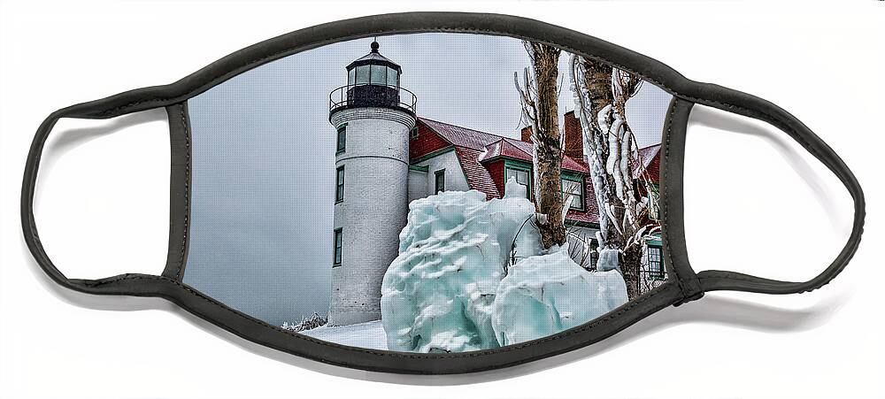 Point Betsie Face Mask featuring the photograph Point Betsie all dressed up for Winter by Joe Holley