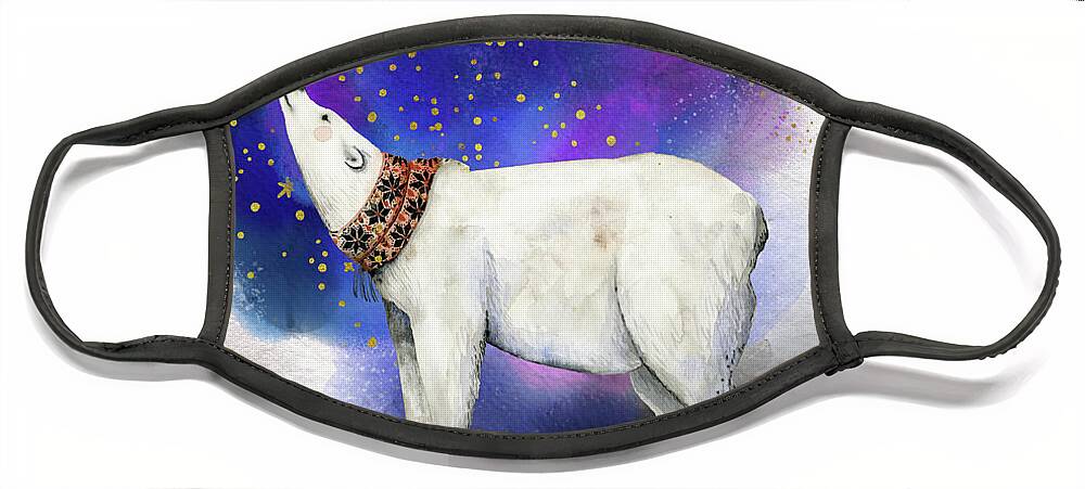 Polar Bear Face Mask featuring the painting Polar Bear With Golden Stars by Garden Of Delights