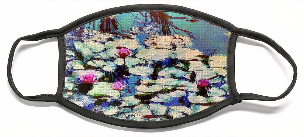 Pond Face Mask featuring the mixed media Pond Lilies at the End of Summer by Christopher Reed