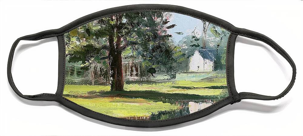 Impressionistic Pond Face Mask featuring the painting Pond Reflections by Maggii Sarfaty