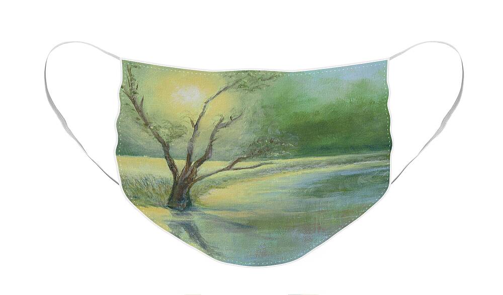 Art Face Mask featuring the painting Pond Scene by Cheryl McClure