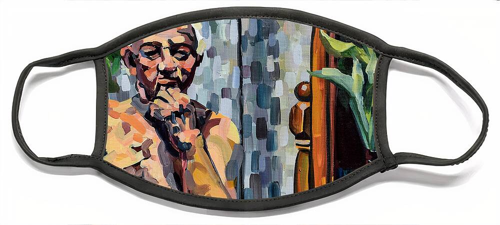 Brown Face Mask featuring the painting Pondering Man by Rowan Lyford