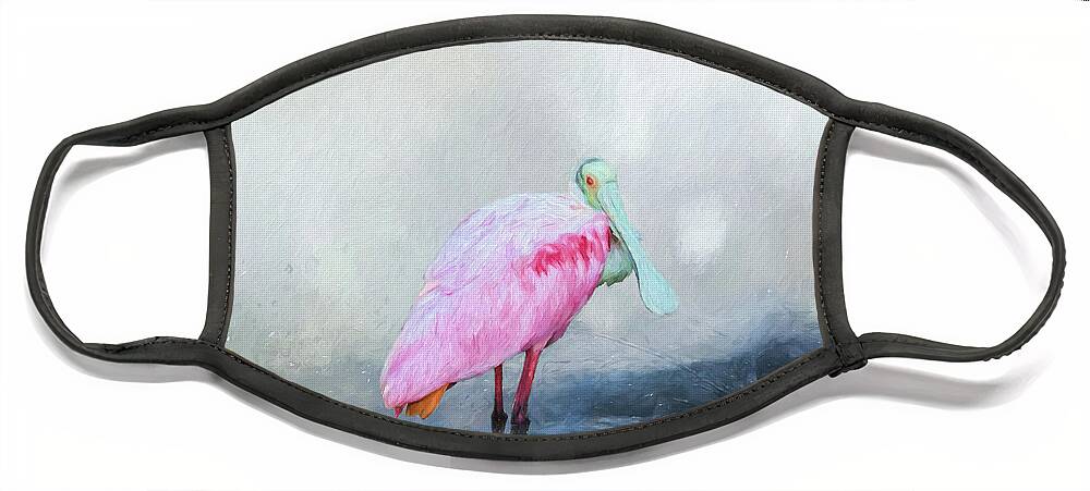 Roseate Spoonbill Face Mask featuring the digital art Pop of Pink by Jayne Carney