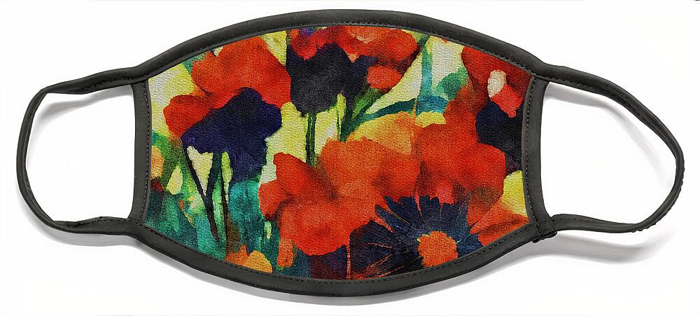 Poppies Face Mask featuring the mixed media Poppy Fields Forever by Ann Leech
