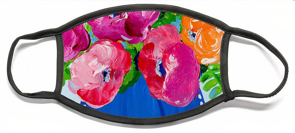 Abstract Floral Face Mask featuring the painting Pops of Orange by Beth Ann Scott
