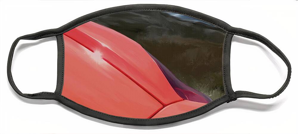 Hand Drawn Face Mask featuring the digital art Porsche Boxster 981 Curves Digital Oil Painting - Cherry Red by Moospeed Art