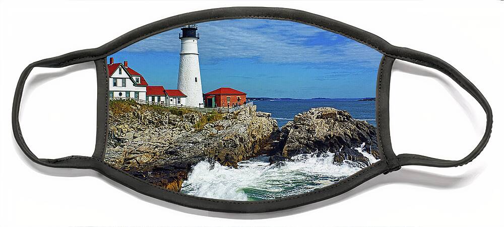 Lighthouse Face Mask featuring the photograph Portland Head Lighthouse by Tom Watkins PVminer pixs