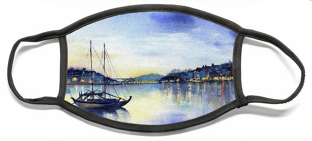 Portugal Face Mask featuring the painting Porto Twilight by Dora Hathazi Mendes