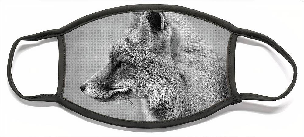 Foc Face Mask featuring the digital art Portrait of a fox in black and white by Marjolein Van Middelkoop