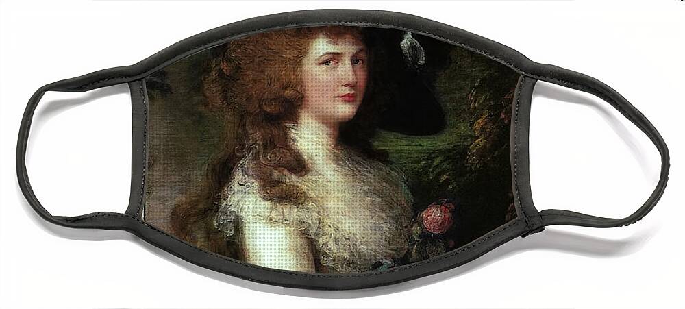 Portrait Of Georgiana Face Mask featuring the painting Portrait of Georgiana, Duchess of Devonshire by Thomas Gainsborough by Rolando Burbon