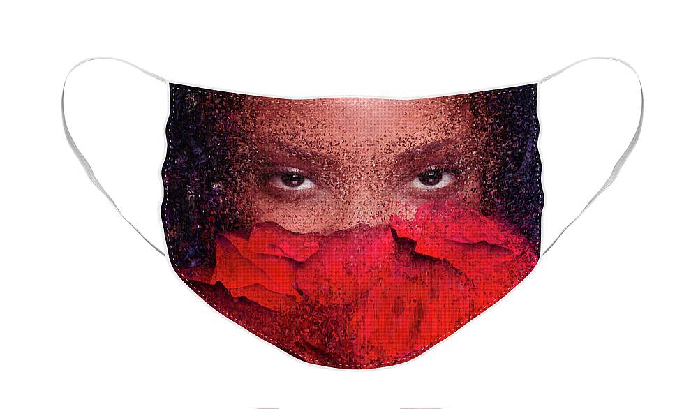 Portrait Face Mask featuring the digital art Portrait With Red Roses by Alex Mir