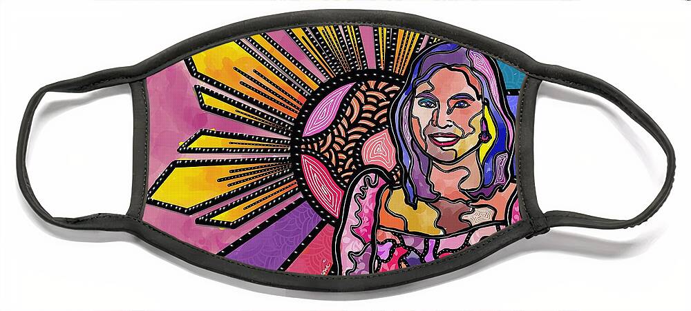 Leni Lobredo Face Mask featuring the digital art Power in Pink by Marconi Calindas
